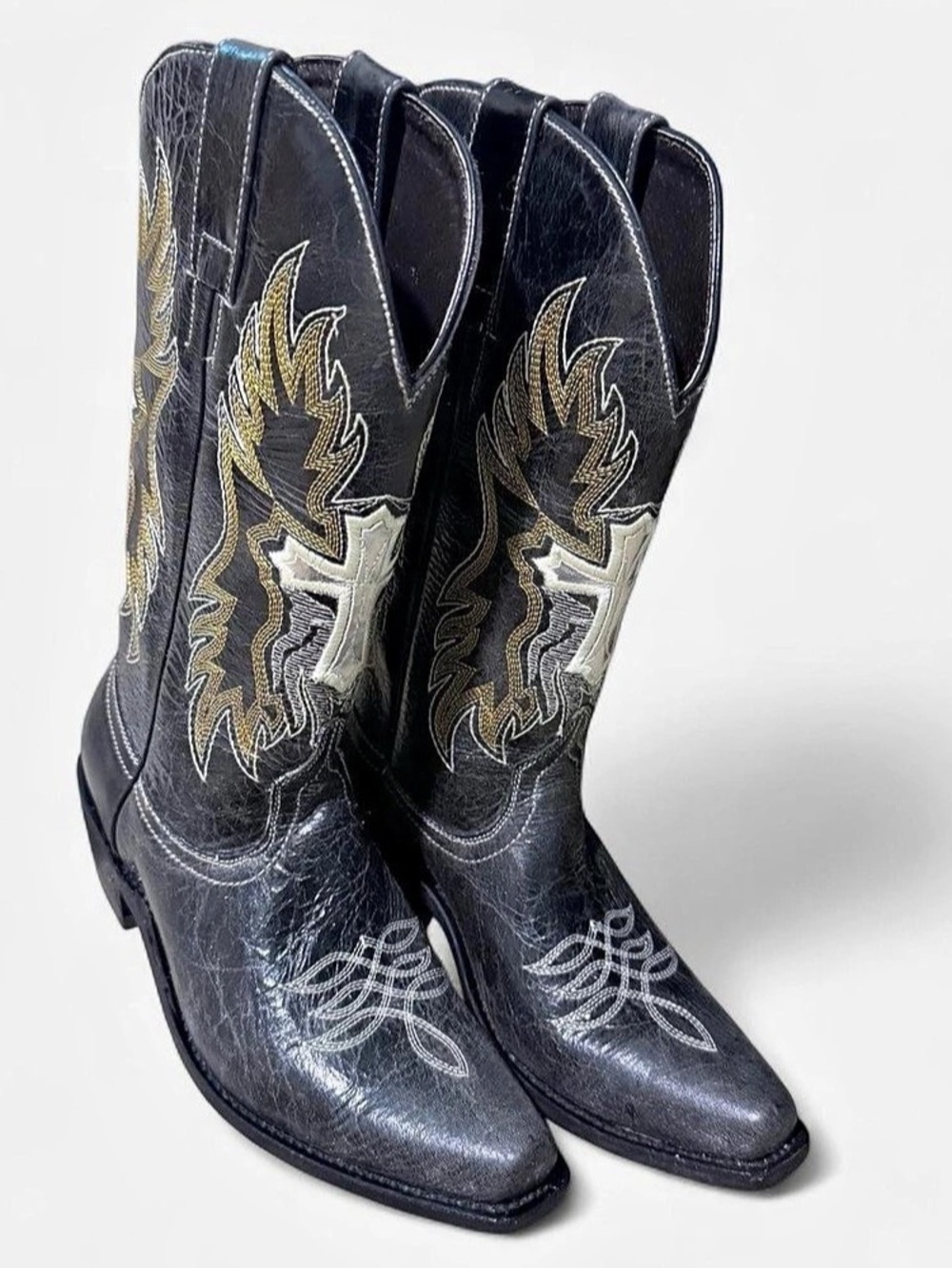 Pecos Bill Embroidered Western Boots in Black
